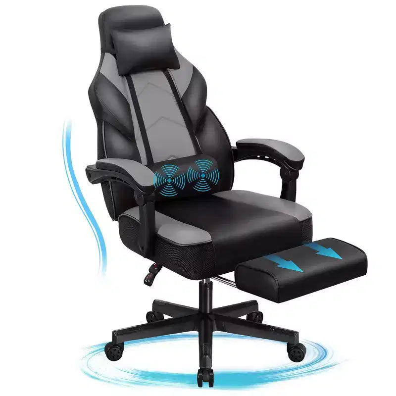 Celebalcony Sedie da gaming per adulti con poggiapiedi, schienale alto, con supporto lombare massaggiante, sedie da computer girevoli a 360° e regolabili in altezza