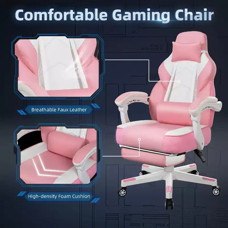Celebalcony Sedie da gaming per adulti con poggiapiedi, schienale alto, con supporto lombare massaggiante, sedie da computer girevoli a 360° e regolabili in altezza