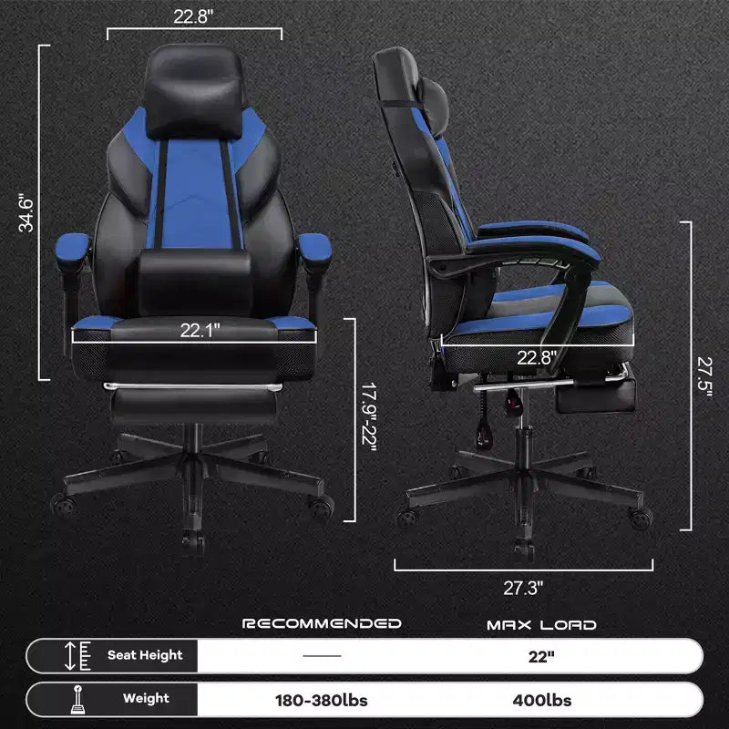Celebalcony Sedie da gaming per adulti con poggiapiedi, schienale alto, con supporto lombare massaggiante, sedie da computer girevoli a 360° e regolabili in altezza