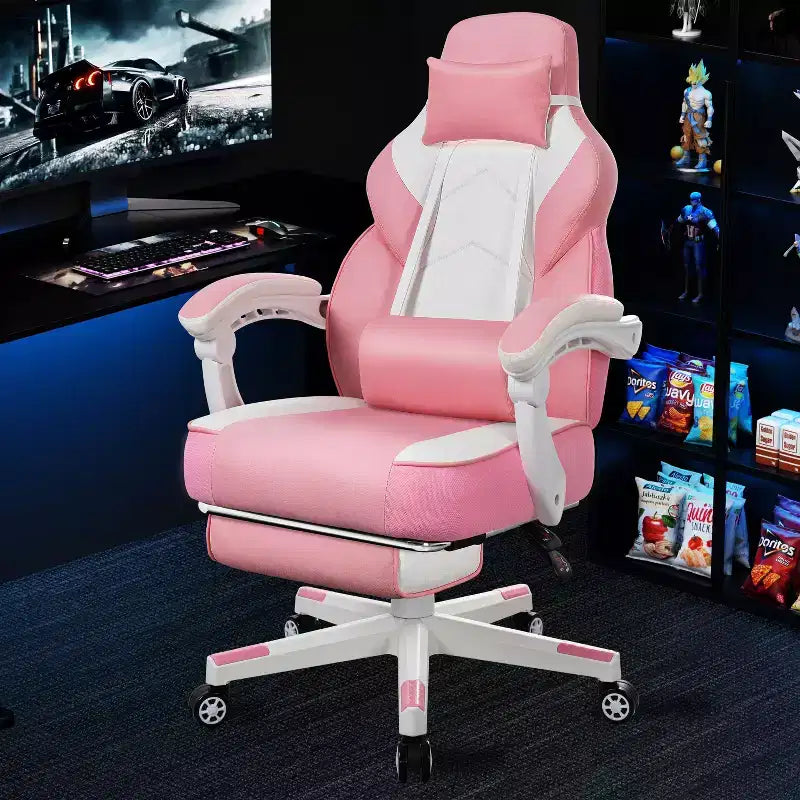 Celebalcony Sedie da gaming per adulti con poggiapiedi, schienale alto, con supporto lombare massaggiante, sedie da computer girevoli a 360° e regolabili in altezza