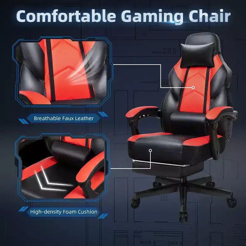 Celebalcony Sedie da gaming per adulti con poggiapiedi, schienale alto, con supporto lombare massaggiante, sedie da computer girevoli a 360° e regolabili in altezza