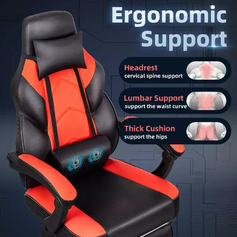 Celebalcony Sedie da gaming per adulti con poggiapiedi, schienale alto, con supporto lombare massaggiante, sedie da computer girevoli a 360° e regolabili in altezza