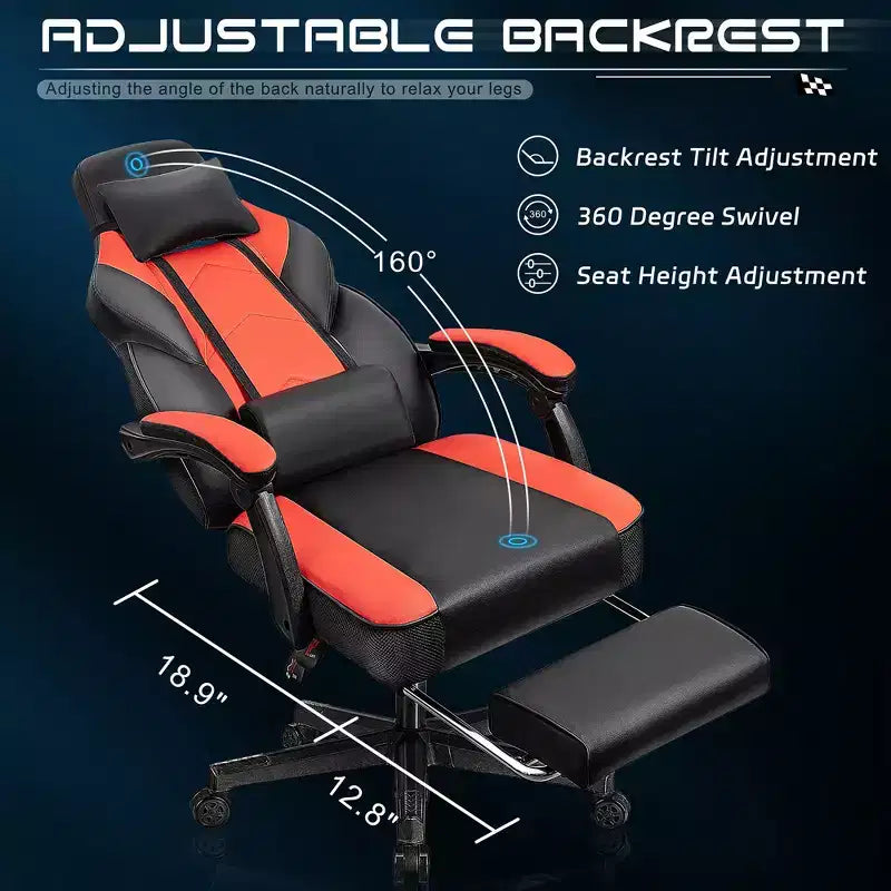 Celebalcony Sedie da gaming per adulti con poggiapiedi, schienale alto, con supporto lombare massaggiante, sedie da computer girevoli a 360° e regolabili in altezza