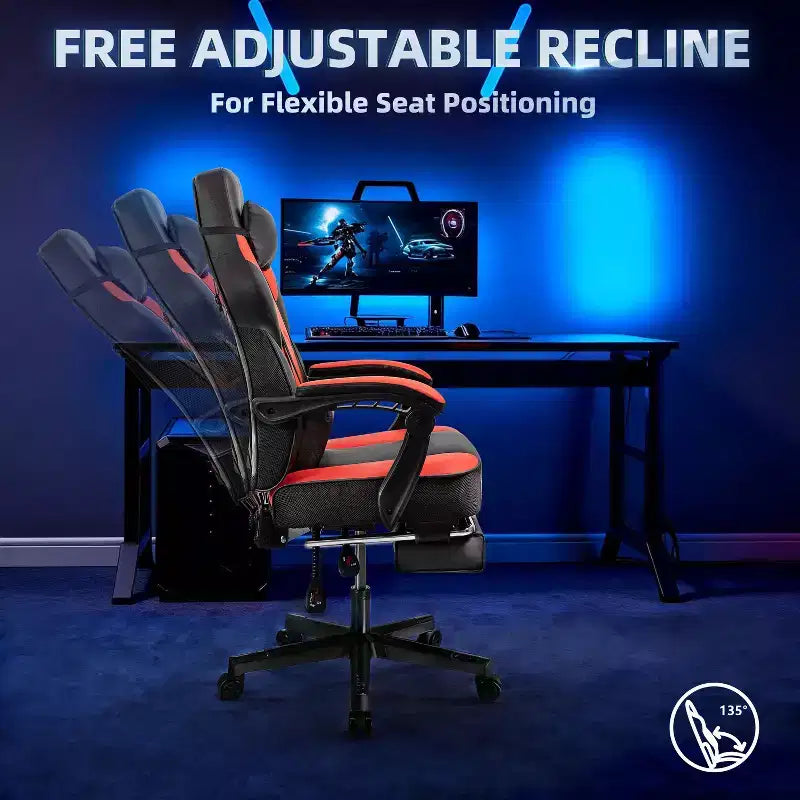 Celebalcony Sedie da gaming per adulti con poggiapiedi, schienale alto, con supporto lombare massaggiante, sedie da computer girevoli a 360° e regolabili in altezza