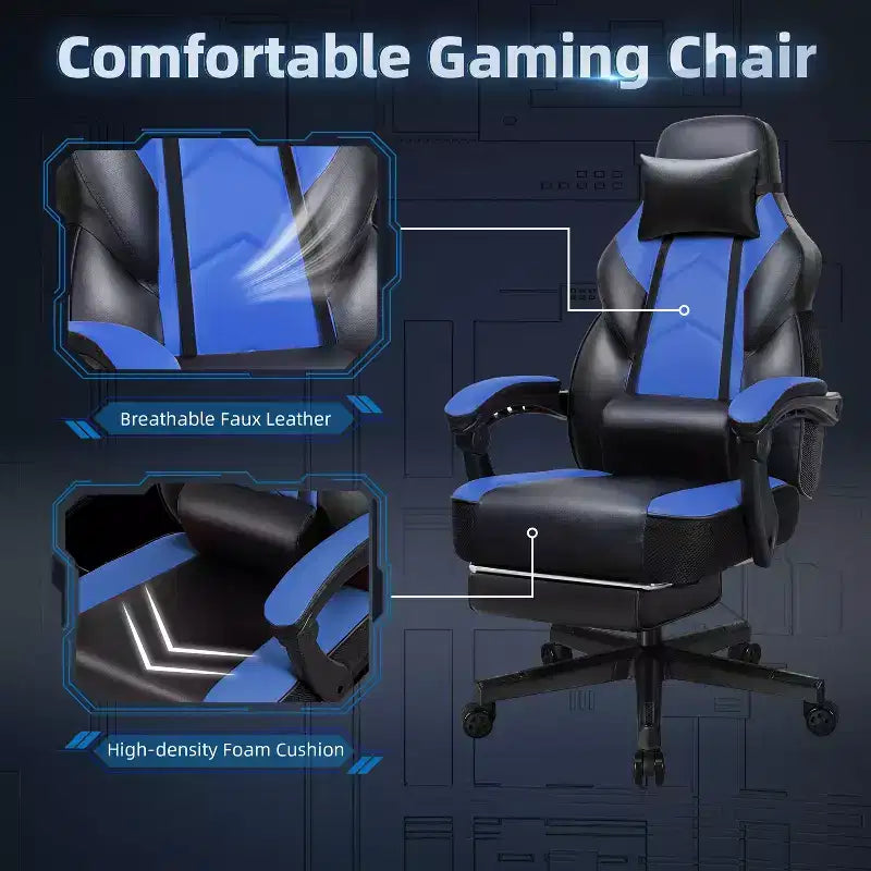 Celebalcony Sedie da gaming per adulti con poggiapiedi, schienale alto, con supporto lombare massaggiante, sedie da computer girevoli a 360° e regolabili in altezza