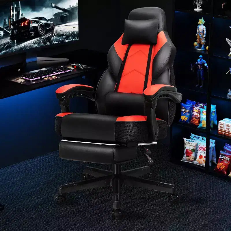 Celebalcony Sedie da gaming per adulti con poggiapiedi, schienale alto, con supporto lombare massaggiante, sedie da computer girevoli a 360° e regolabili in altezza