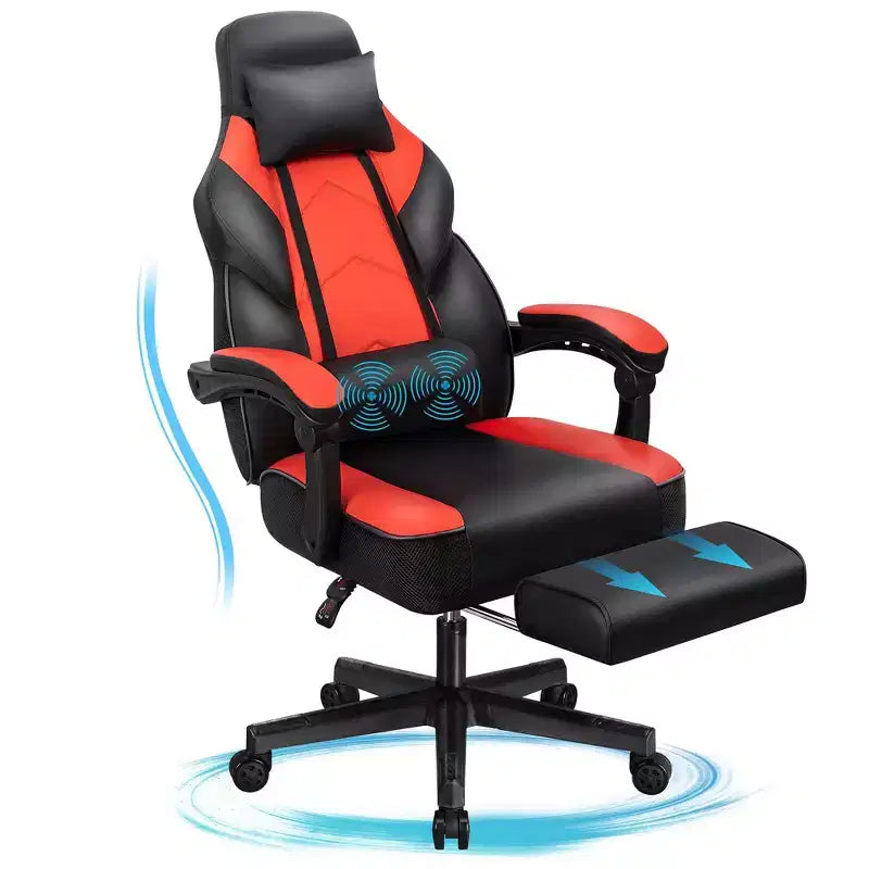 Celebalcony Sedie da gaming per adulti con poggiapiedi, schienale alto, con supporto lombare massaggiante, sedie da computer girevoli a 360° e regolabili in altezza