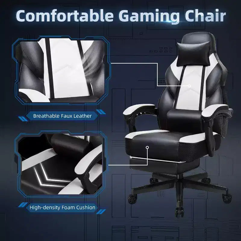 Celebalcony Sedie da gaming per adulti con poggiapiedi, schienale alto, con supporto lombare massaggiante, sedie da computer girevoli a 360° e regolabili in altezza