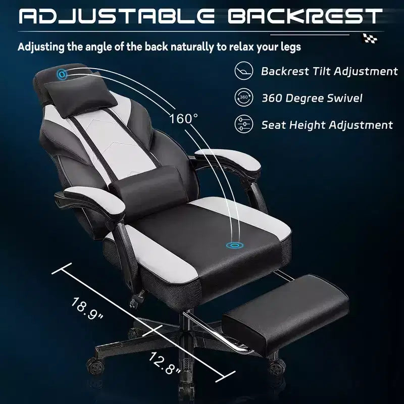 Celebalcony Sedie da gaming per adulti con poggiapiedi, schienale alto, con supporto lombare massaggiante, sedie da computer girevoli a 360° e regolabili in altezza