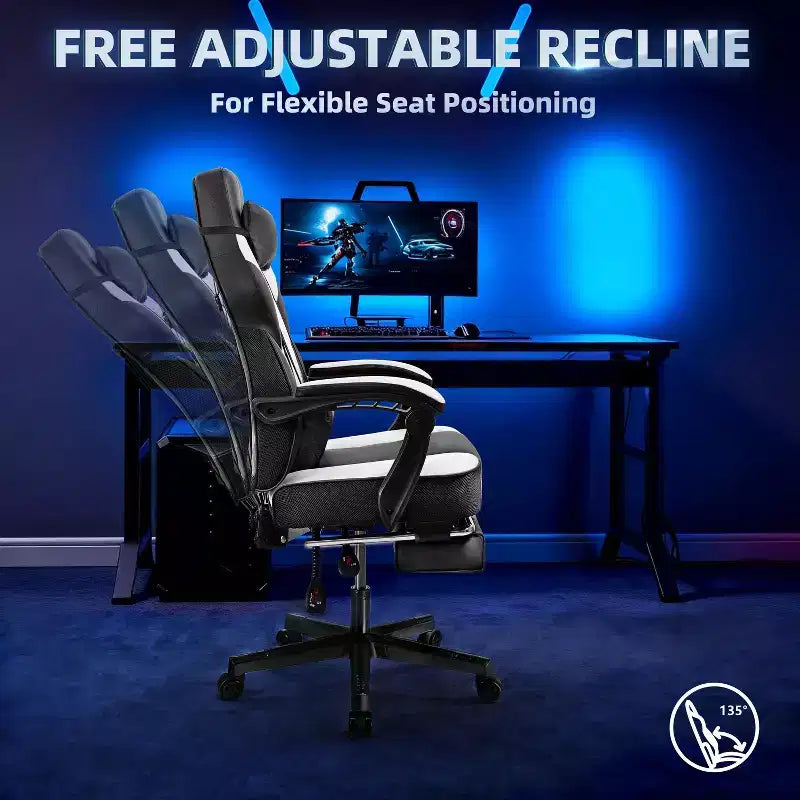 Celebalcony Sedie da gaming per adulti con poggiapiedi, schienale alto, con supporto lombare massaggiante, sedie da computer girevoli a 360° e regolabili in altezza