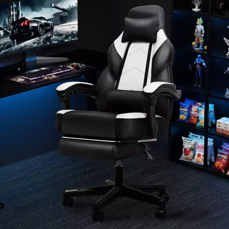 Celebalcony Sedie da gaming per adulti con poggiapiedi, schienale alto, con supporto lombare massaggiante, sedie da computer girevoli a 360° e regolabili in altezza
