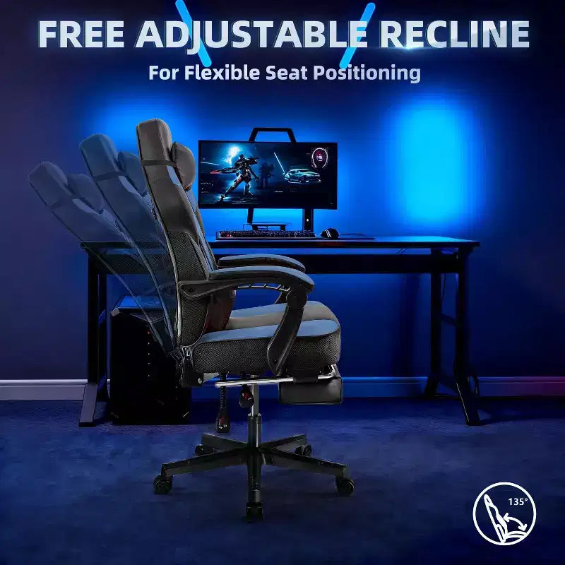Celebalcony Sedie da gaming per adulti con poggiapiedi, schienale alto, con supporto lombare massaggiante, sedie da computer girevoli a 360° e regolabili in altezza