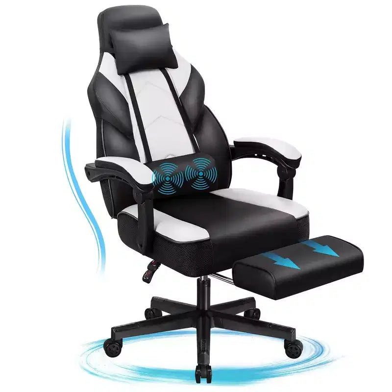 Celebalcony Sedie da gaming per adulti con poggiapiedi, schienale alto, con supporto lombare massaggiante, sedie da computer girevoli a 360° e regolabili in altezza