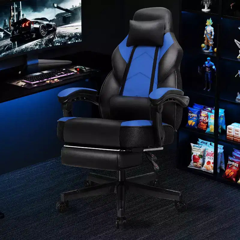 Celebalcony Sedie da gaming per adulti con poggiapiedi, schienale alto, con supporto lombare massaggiante, sedie da computer girevoli a 360° e regolabili in altezza