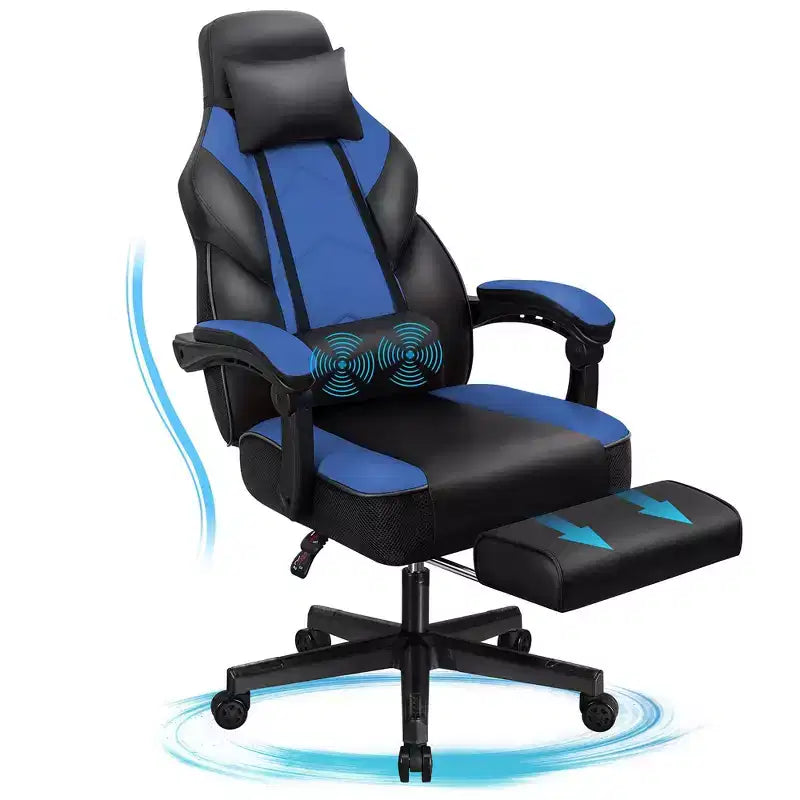 Celebalcony Sedie da gaming per adulti con poggiapiedi, schienale alto, con supporto lombare massaggiante, sedie da computer girevoli a 360° e regolabili in altezza