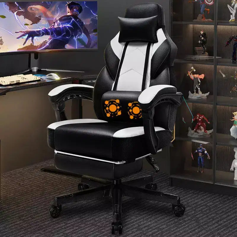 Celebalcony Sedie da gaming per adulti con poggiapiedi, schienale alto, con supporto lombare massaggiante, sedie da computer girevoli a 360° e regolabili in altezza