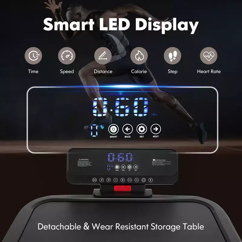Gymax Tapis Roulant Pieghevole Max 3HP Macchina da Corsa/Camminata/Jogging con Display a LED, Corrimano Regolabile in Altezza e Doppia Cassa Bluetooth