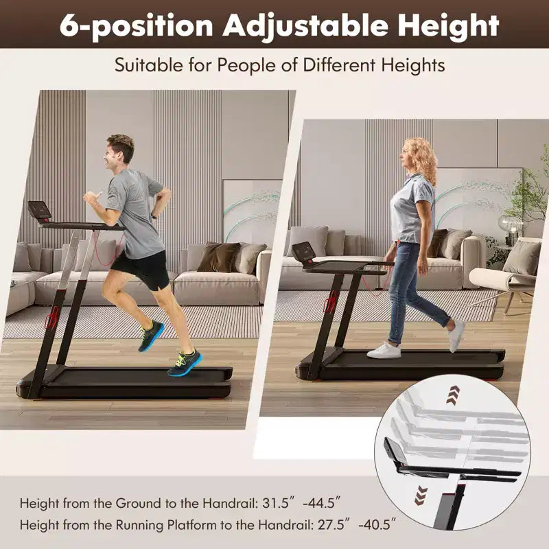 Gymax Tapis Roulant Pieghevole Max 3HP Macchina da Corsa/Camminata/Jogging con Display a LED, Corrimano Regolabile in Altezza e Doppia Cassa Bluetooth