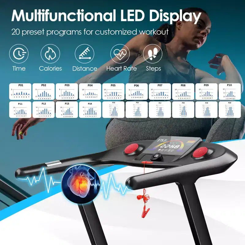 Tapis roulant pieghevole Gymax 4.75HP con 20 programmi preimpostati, schermo touch LED e telecomando per camminata, jogging, corsa