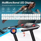 Tapis roulant pieghevole Gymax 4.75HP con 20 programmi preimpostati, schermo touch LED e telecomando per camminata, jogging, corsa