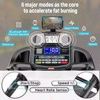 Tapis roulant pieghevole con inclinazione automatica, capacità 136 kg, velocità 5HP e 19 km/h, controllo tramite APP intelligente, 64+3+3+1 programmi, attrezzo per corsa e camminata