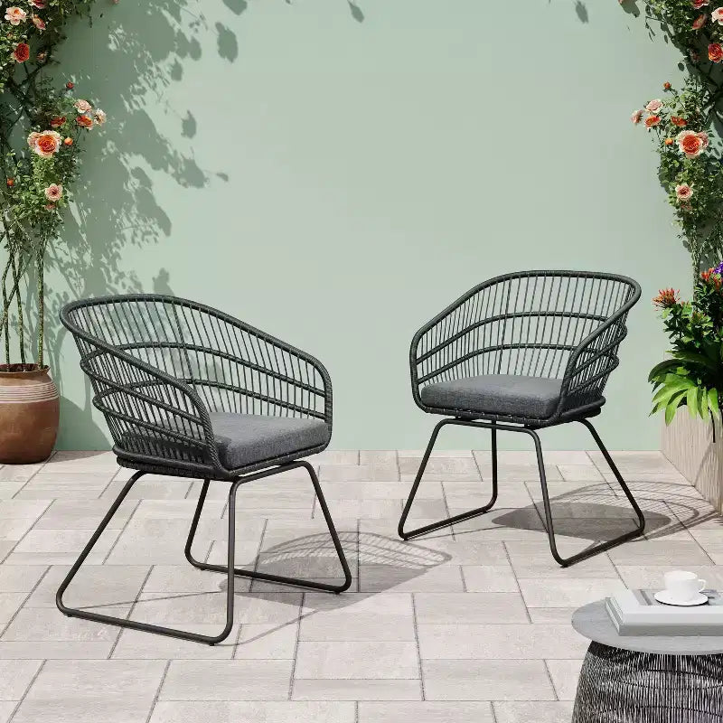 TUYOHW 16 Sedie d'accento da patio in stile Bohemien, set da 2, sedie club in vimini e rattan con cuscino, sedie da pranzo per esterni, sedute moderne per arredo patio