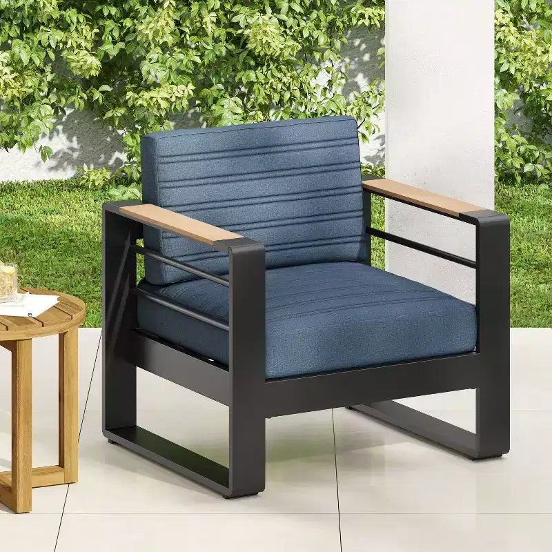 TUYOHW 15 Elegante set di 1 sedia da patio, lussuosa sedia da conversazione da esterno in alluminio per portico, giardino e cortile, poltrona club imbottita