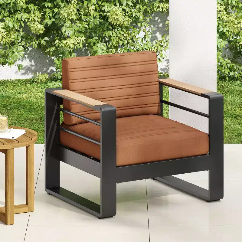 TUYOHW 15 Elegante set di 1 sedia da patio, lussuosa sedia da conversazione da esterno in alluminio per portico, giardino e cortile, poltrona club imbottita