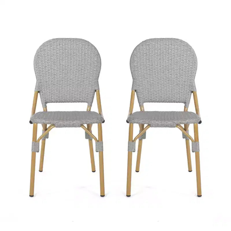 Sedie da Bistrò Francese per Esterni TUYOHW, Set da 2, 18 Sedie per Esterni con Telaio in Alluminio e Finitura in Legno, Sedute da Giardino in Rattan PE