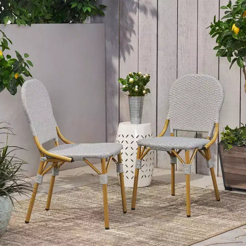 Sedie da Bistrò Francese per Esterni TUYOHW, Set da 2, 18 Sedie per Esterni con Telaio in Alluminio e Finitura in Legno, Sedute da Giardino in Rattan PE