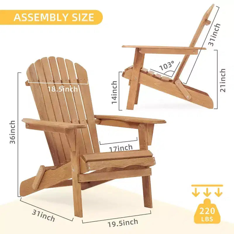 TUYOHW Sedia Adirondack Pieghevole da Patio, Set di 2, Sedia Accento Oversize per Portico, Giardino e Cortile, Sedia a Sdraio da Esterno, Capacità 150 kg