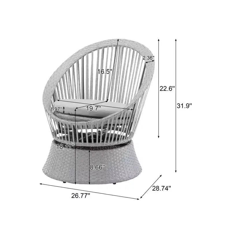 TUYOHW 360 Swivel Egg Chairs,1/2-Piece PE Rattan Patio Accent Chairs,Sleek & Modern 27.6 Lounge Chair for Poolside & Backyard,Outdoor Seating