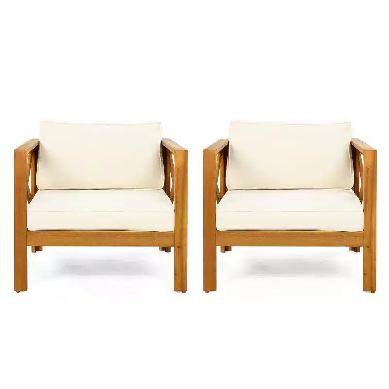 TUYOHW Set di 2 poltrone Club in legno di acacia, poltrona da esterno con finitura teak e cuscini idrorepellenti, capacità 180 kg
