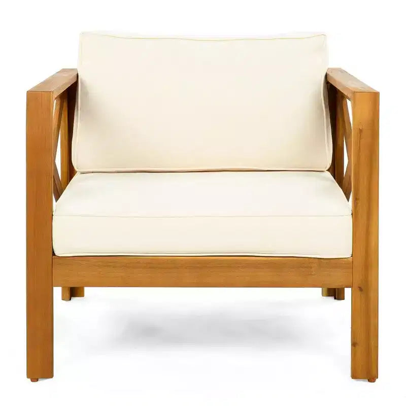 TUYOHW Set di 2 poltrone Club in legno di acacia, poltrona da esterno con finitura teak e cuscini idrorepellenti, capacità 180 kg