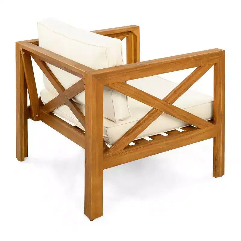 TUYOHW Set di 2 poltrone Club in legno di acacia, poltrona da esterno con finitura teak e cuscini idrorepellenti, capacità 180 kg