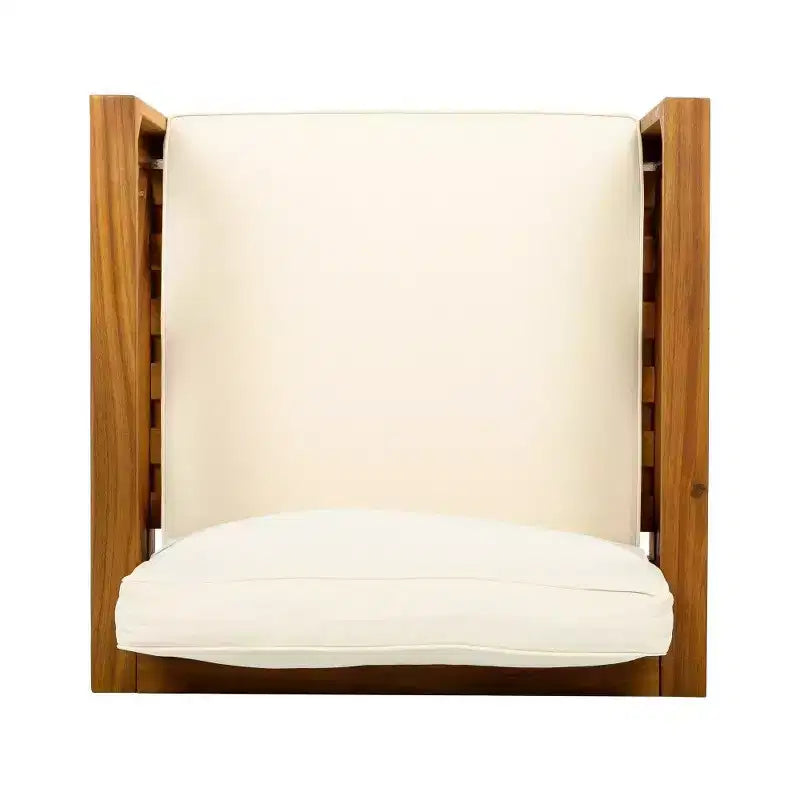 TUYOHW Set di 2 poltrone Club in legno di acacia, poltrona da esterno con finitura teak e cuscini idrorepellenti, capacità 180 kg