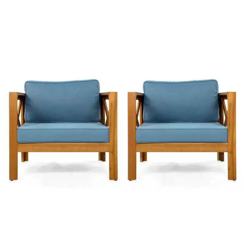 TUYOHW Set di 2 poltrone Club in legno di acacia, poltrona da esterno con finitura teak e cuscini idrorepellenti, capacità 180 kg
