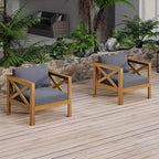 TUYOHW Set di 2 poltrone Club in legno di acacia, poltrona da esterno con finitura teak e cuscini idrorepellenti, capacità 180 kg