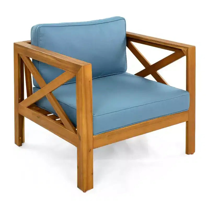 TUYOHW Set di 2 poltrone Club in legno di acacia, poltrona da esterno con finitura teak e cuscini idrorepellenti, capacità 180 kg