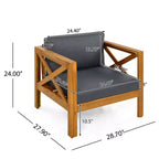 TUYOHW Set di 2 poltrone Club in legno di acacia, poltrona da esterno con finitura teak e cuscini idrorepellenti, capacità 180 kg