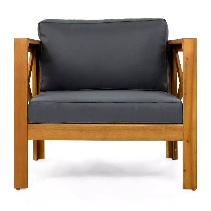 TUYOHW Set di 2 poltrone Club in legno di acacia, poltrona da esterno con finitura teak e cuscini idrorepellenti, capacità 180 kg