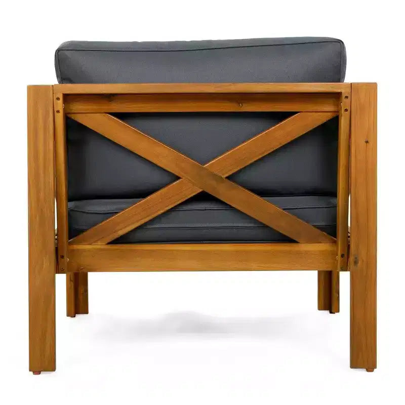 TUYOHW Set di 2 poltrone Club in legno di acacia, poltrona da esterno con finitura teak e cuscini idrorepellenti, capacità 180 kg