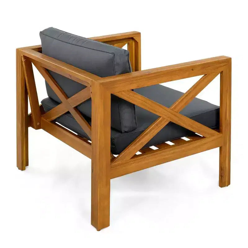 TUYOHW Set di 2 poltrone Club in legno di acacia, poltrona da esterno con finitura teak e cuscini idrorepellenti, capacità 180 kg