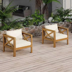 TUYOHW Set di 2 poltrone Club in legno di acacia, poltrona da esterno con finitura teak e cuscini idrorepellenti, capacità 180 kg