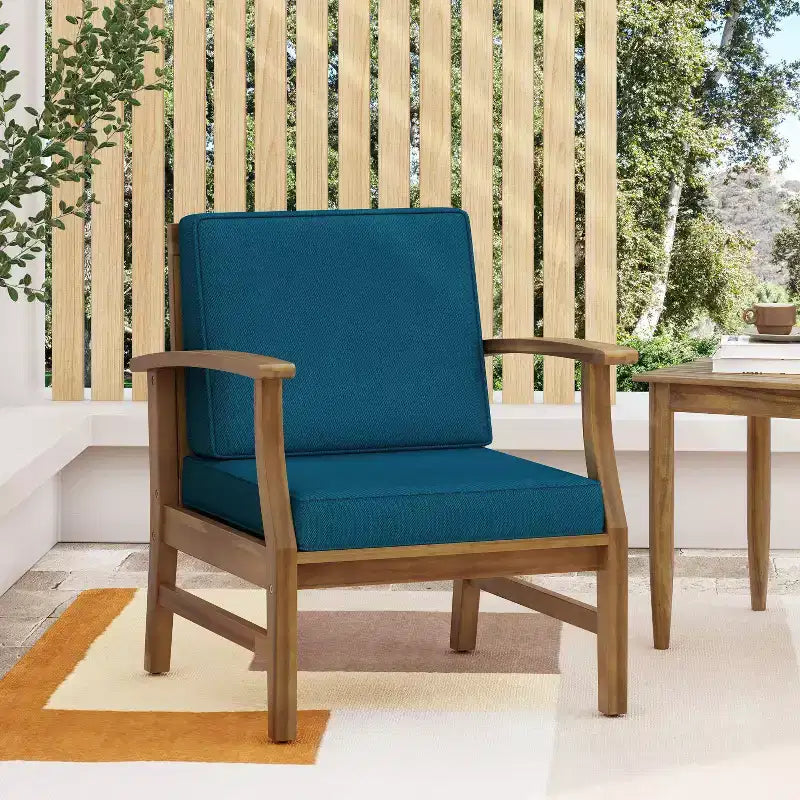 TUYOHW Rustic Patio Accent Chairs Set of 1,Upholstered Club Chairs,Outdoor Acacia Conversation seat for Porch,Garden & Backyard,400lbs Capacity