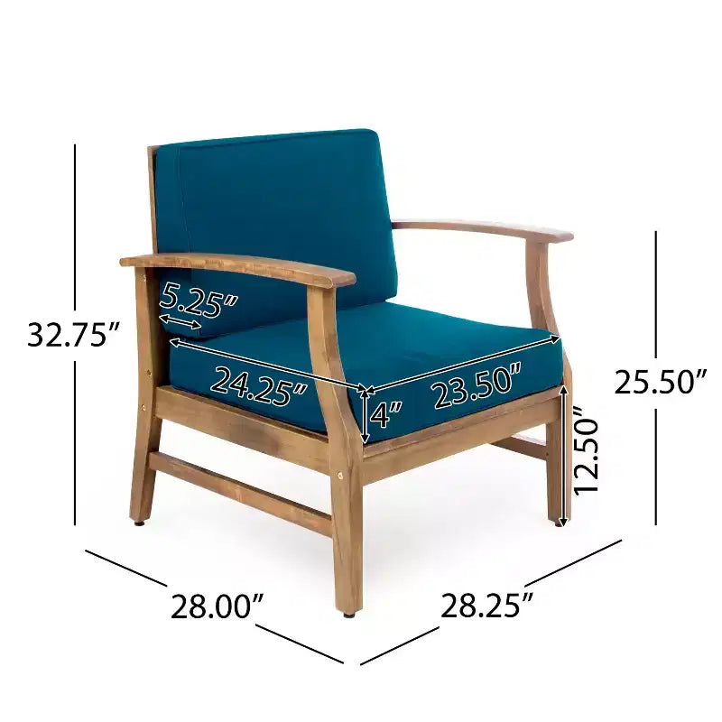 TUYOHW Rustic Patio Accent Chairs Set of 1,Upholstered Club Chairs,Outdoor Acacia Conversation seat for Porch,Garden & Backyard,400lbs Capacity