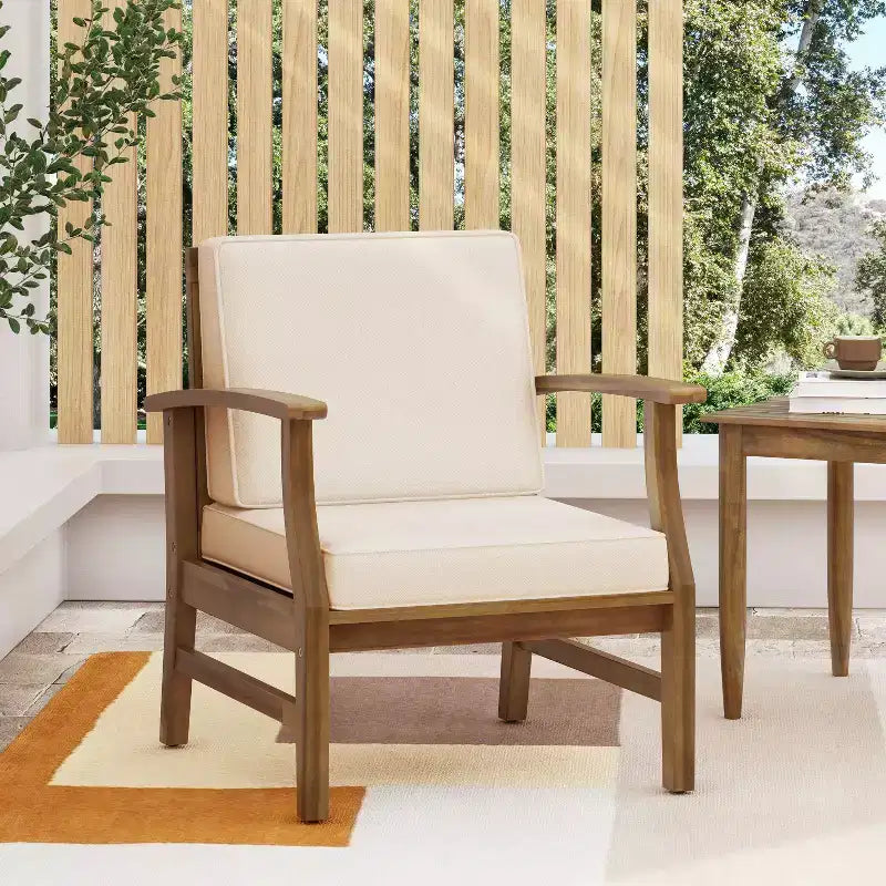 TUYOHW Rustic Patio Accent Chairs Set of 1,Upholstered Club Chairs,Outdoor Acacia Conversation seat for Porch,Garden & Backyard,400lbs Capacity