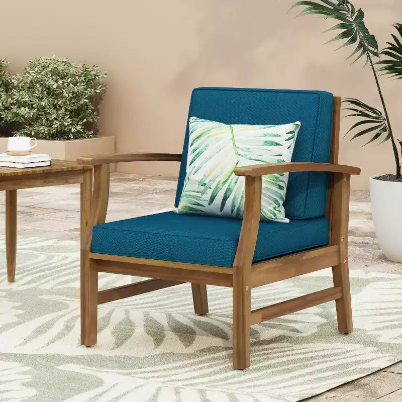 TUYOHW Rustic Patio Accent Chairs Set of 1,Upholstered Club Chairs,Outdoor Acacia Conversation seat for Porch,Garden & Backyard,400lbs Capacity
