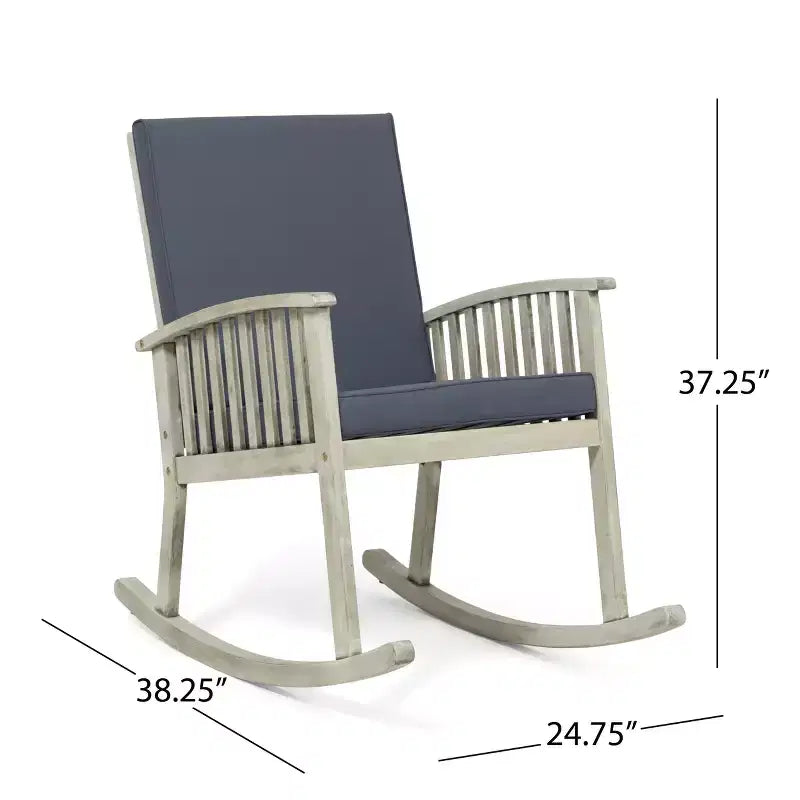 TUYOHW Premium Acacia Patio Rocking Chair,Boho Style Outdoor Accent Chair,Set of 1,Upholstered Leisure Chair for Porch,Backyard & Garden,Gray