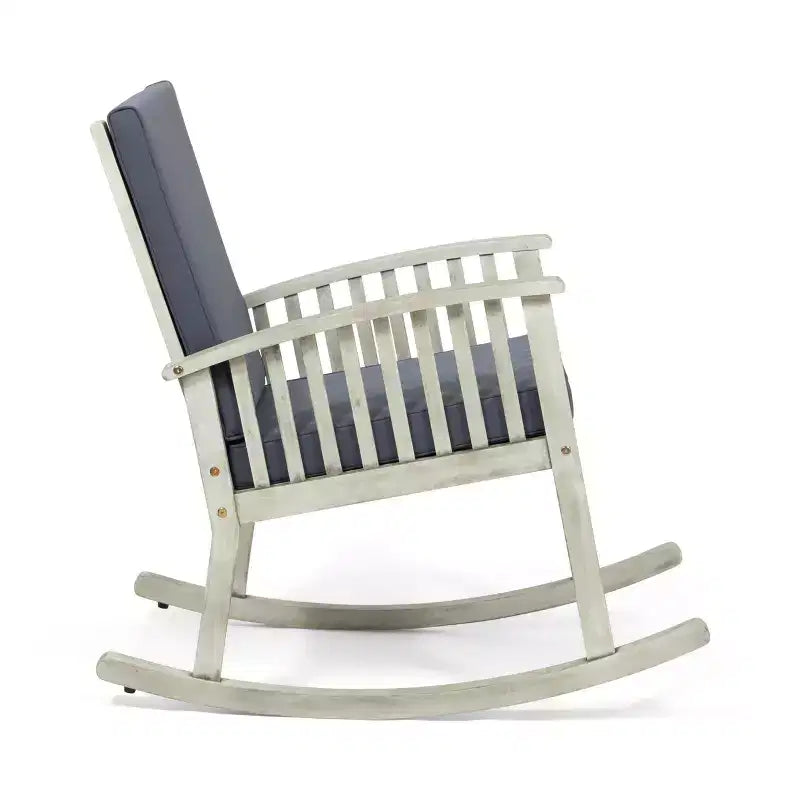 TUYOHW Premium Acacia Patio Rocking Chair,Boho Style Outdoor Accent Chair,Set of 1,Upholstered Leisure Chair for Porch,Backyard & Garden,Gray